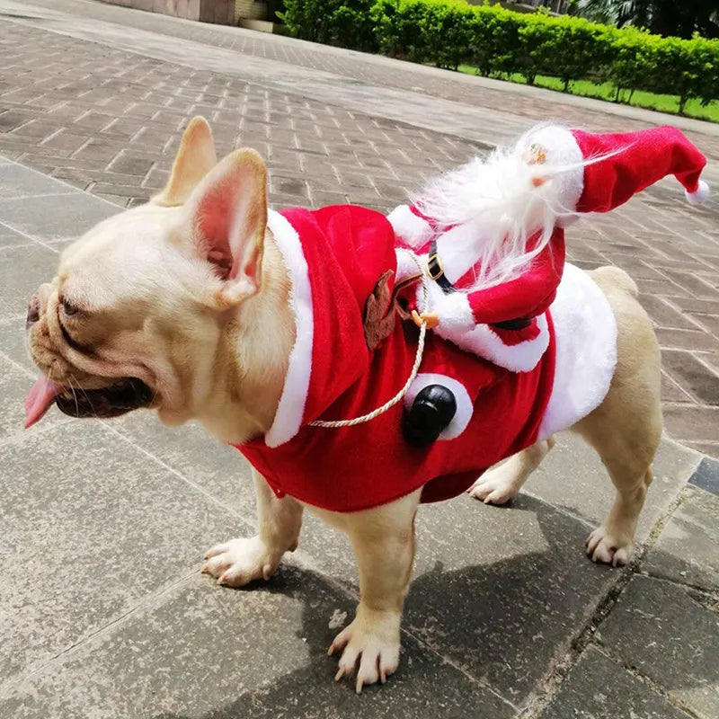 Fun Pet Dog Christmas Clothes Santa Claus Riding a Deer Jacket Coat Pets Christmas Dog Apparel Costumes for Big Dog Small Dog