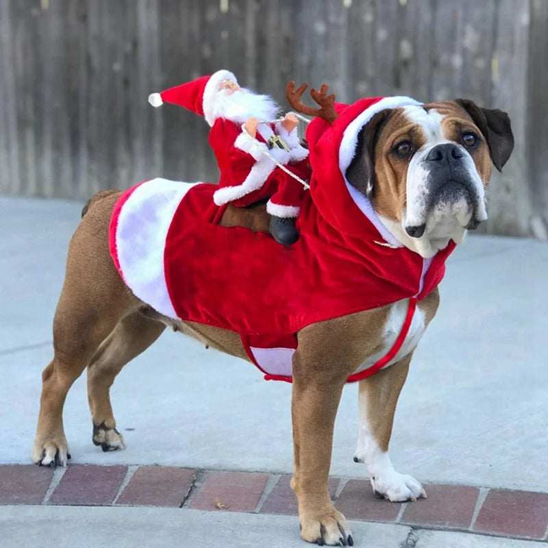 Fun Pet Dog Christmas Clothes Santa Claus Riding a Deer Jacket Coat Pets Christmas Dog Apparel Costumes for Big Dog Small Dog